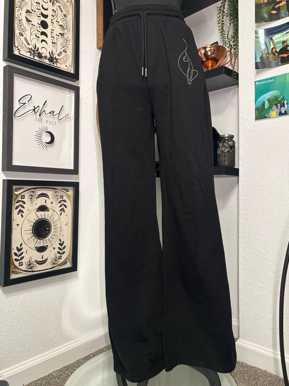 Baby Phat Black Wide Leg Sweatpants Rhinestone Spellout Logo Size Large
